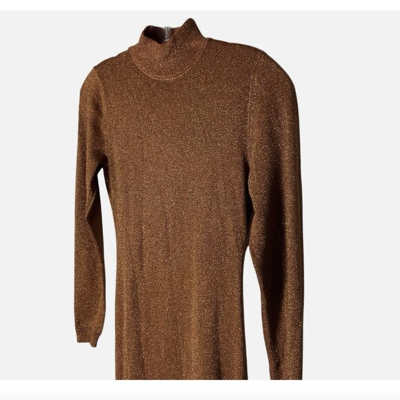 Ronny Kobo Dress Sheer Metallic Long-Sleeve Mock Neck Bronze Size XS *READ FLAW* - Picture 3 of 9